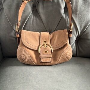 Coach Tan Leather Shoulder Bag with Distinctive Buckle